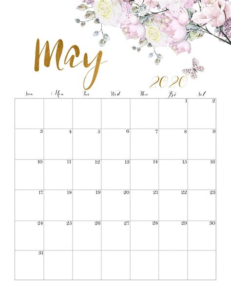 Floral May 2020 Calendar Printable #may #maycalendar #maycalendar2020 #cutecalendar #floral ...