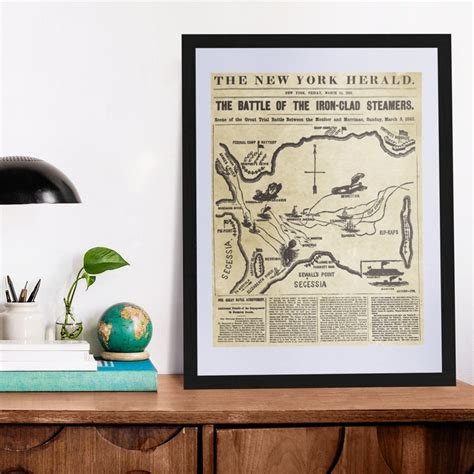 Monitor Vs Merrimac Civil War Map Print / 1862 New York Herald - Etsy