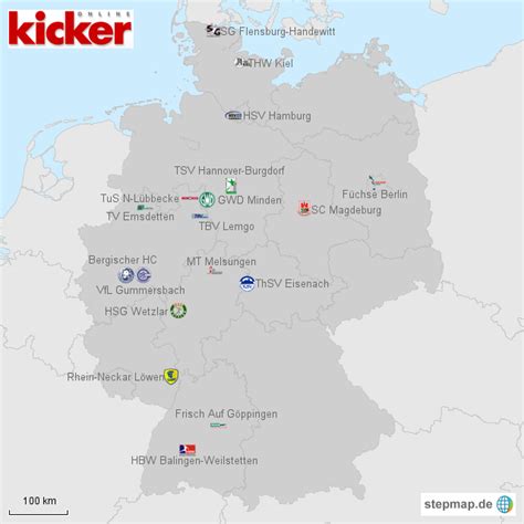 Handball-Bundesliga von kicker - Landkarte für Deutschland alle Bundesländer