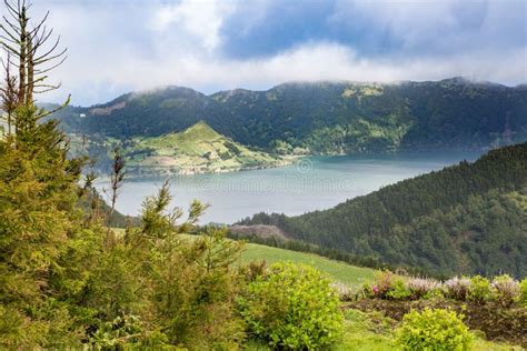 Blue and Green Lake in Volcano Craters Stock Image - Image of forest ...