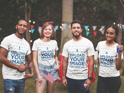 Interracial Group Of Four Friends Wearing Tshirts Mockup At A Bb by Placeit on Dribbble