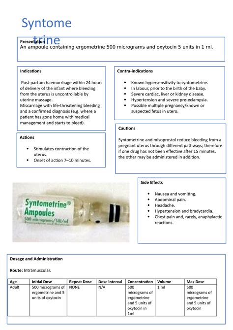 Syntometrine - pharmacology, MOA, and other key information on paramedic drug - Side Effects ...