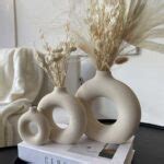 Handmade Ceramic Donut Vase With Dry Flowers