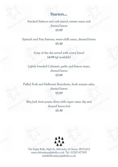 Menu at The Eight Bells pub & bar, Abbotsley, High St