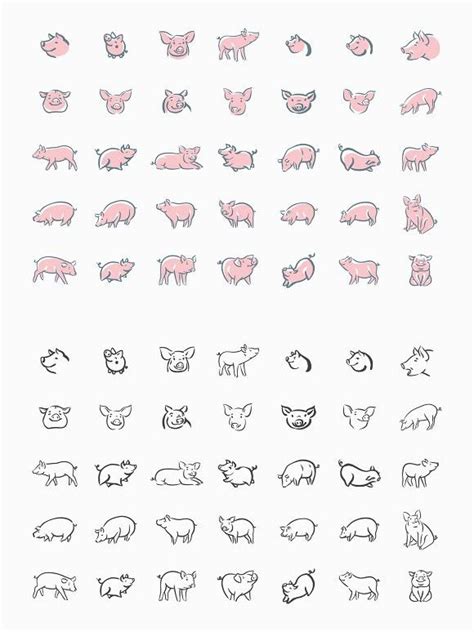 Hand drawn pig icon set | Pig tattoo, Pig illustration, Cute tattoos