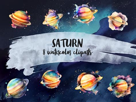 Planet Saturn Watercolor Clipart Solar System 6 - Etsy