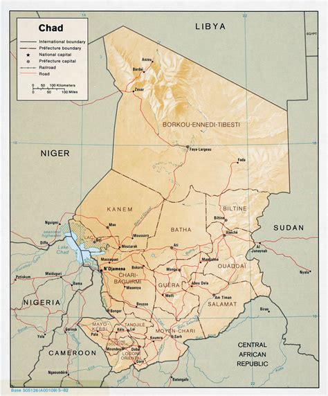 Large detailed political and administrative map of Chad with relief, roads and major cities ...