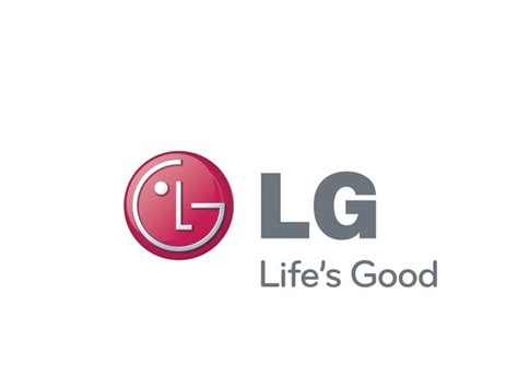 the lg life's good logo is shown in red and white with an image of