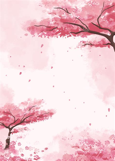 Pink Watercolor Cherry Blossom Tree Petals Falling Beautiful Scenery ...