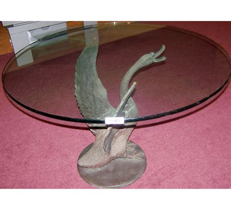 BRONZE SWAN TABLE BASE SCULPTURE & ROUND GLASS TOP