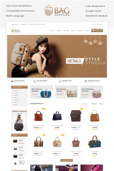 Bag Shop OpenCart Template #70932 - TemplateMonster | Opencart templates, Opencart, Shopping