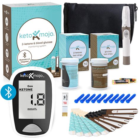 KETO-MOJO Premium Bluetooth Blood Ketone and Glucose Testing Kit –60 Ketone & 60 Glucose Test ...