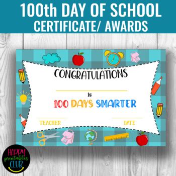 100th Day of School Certificate I 100 Days School Award Certificate