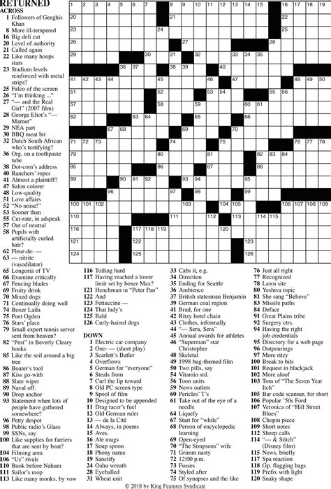 Free Printable Sunday Crossword Puzzles