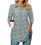 Bulotus Women's 3/4 Sleeve Tunic Shirts Business Casual Blouses V Neck Work Tops at Amazon Women ...