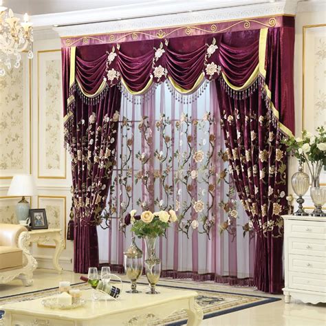 SunnyHouseware New arrival Luxury Embroidered purple curtains and valances lace cortinas for ...