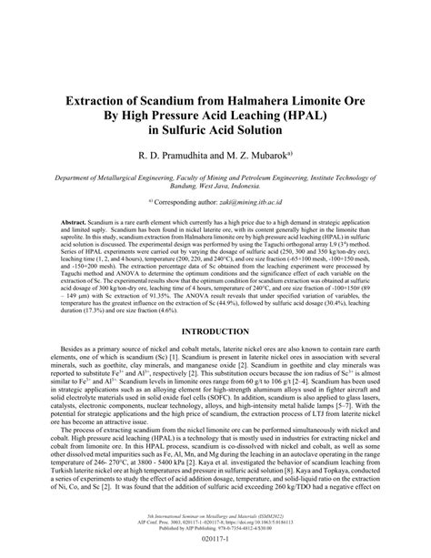 (PDF) Extraction of scandium from halmahera limonite ore by high ...