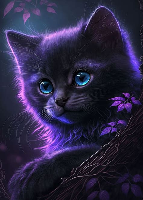 'Cute Purple Cat' Poster, picture, metal print, paint by betusixart | Displate