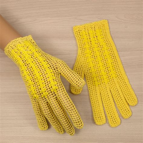 Yellow Cotton Crocheted Gloves for Women Best Gift for Mother | Etsy ...