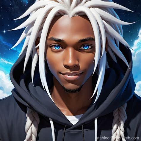 Smug Black Anime Boy with Blue Eyes | Stable Diffusion Online