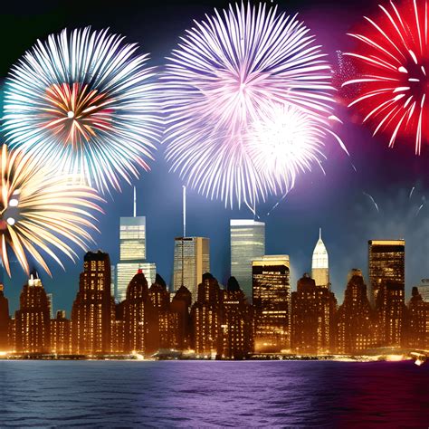 Beautiful Fireworks over New York Skyline · Creative Fabrica