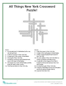 All Things New York Crossword Puzzle! by Oasis EdTech | TPT