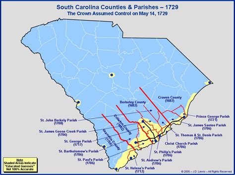 The Royal Colony of South Carolina - Counties and Parishes as of 1729 | South carolina, Parish ...