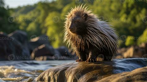 Close-up photo of a Porcupine looking in their habitat. Generative AI ...