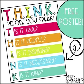 THINK Before You Speak Poster by The Social Emotional Teacher | TpT