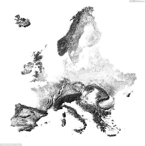 an artistic map of europe in black and white