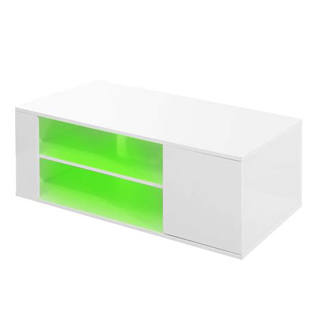 YeekTok Wooden LED Coffee Table, Modern White Cocktail Table End Table Sets Storage Living Room ...