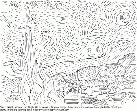 Coloring Page Starry Night Van Gogh - High Quality Coloring Pages ...