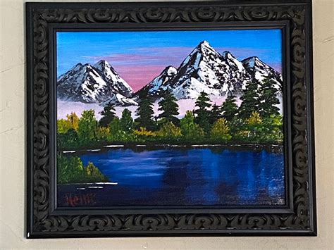 Mountain Lake Painting Bob Ross Style Mountain Art | Etsy