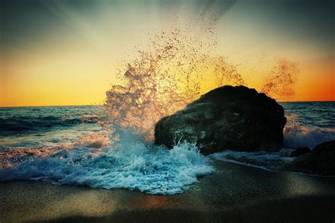 waves, Nature, Rock, Sun Rays, Photography, Sunset, Water