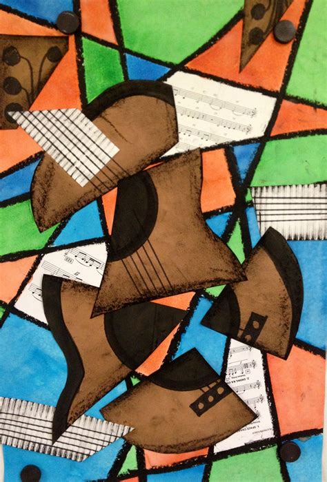 Abstract Art Guitar or Music Instrument Mixed Media Lesson | Cubism art, 3rd grade art, Musical art