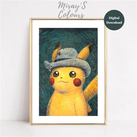 Pikachu Van Gogh Print, Pikachu Artwork, Pikachu İllustrator, Pokemon Gift, Pokemon Poster, Van ...