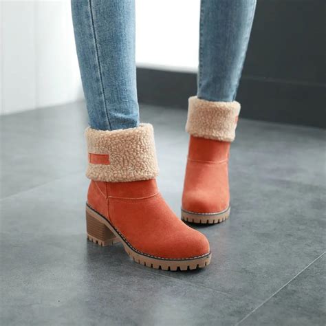 High Heels Snow Boots For Women Ladies Fashion Winter Shoes Flock Warm ...