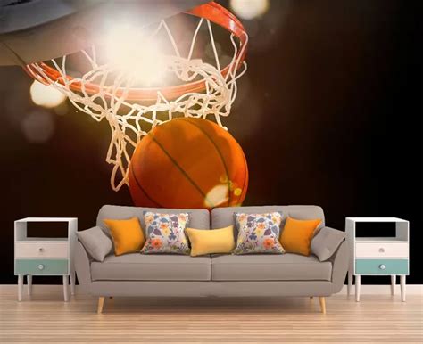 Custom Size 3D Photo Mural Basketball Sport Removable Wall Papers Self adhesive Vinyl Wall ...