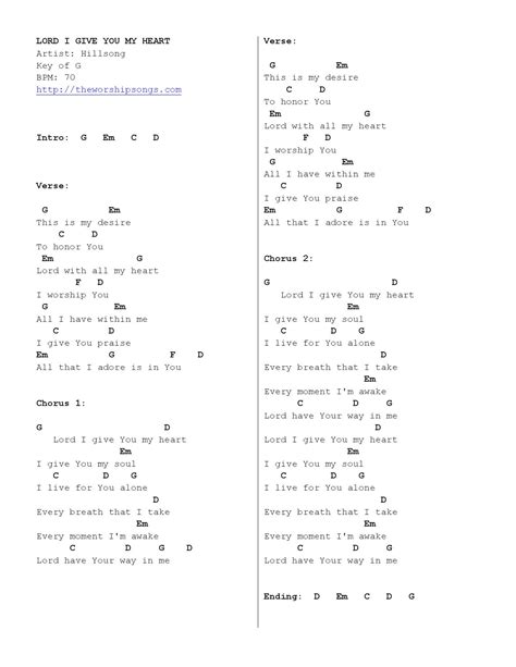 Lord I Give You My Heart | Chord | Hillsong