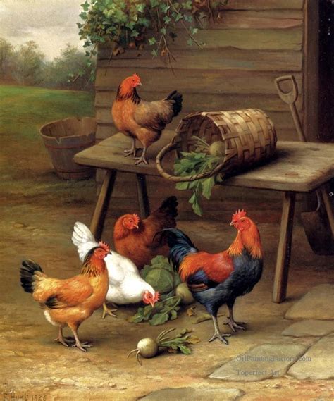 Paintings of 5 Poultry In A Barnyard farm animals Edgar Hunt Art for sale by Artists of Oil ...