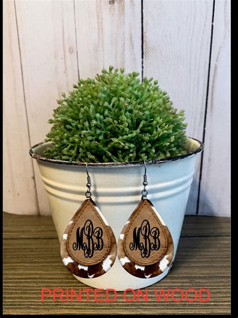 Western Cowhide Earrings, Monogram Earrings, Western Jewelry, Southwestern Initial Earrings ...