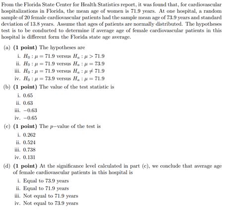 Solved From the Florida State Center for Health Statistics | Chegg.com