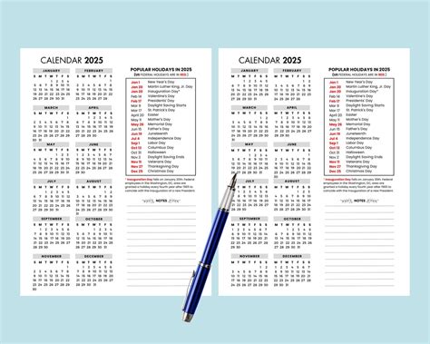 2025 Yearly Calendar With Holidays 2025 Yearly Overview Printable 2025 ...