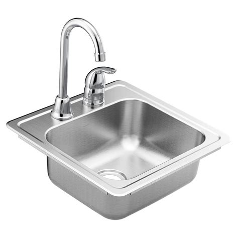 MOEN 2000 Drop-In Stainless Steel 15 in. 2-Hole Single Bowl Kitchen Sink-KGS2045622BQ - The Home ...