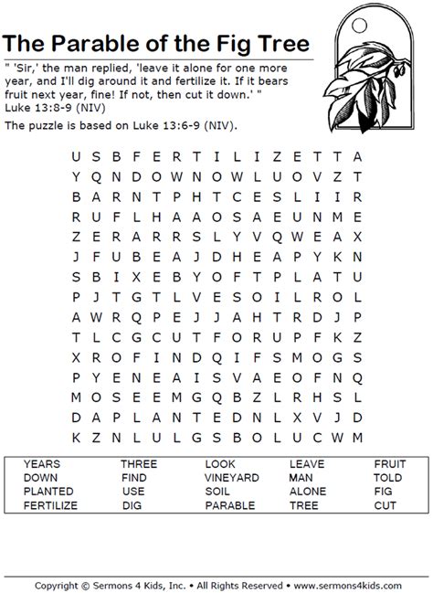 Parable of the Fig Tree Word Search | Sermons4Kids