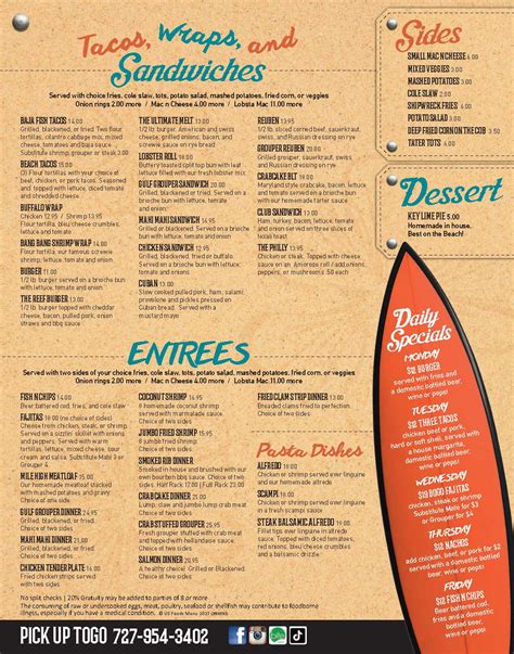 Menu - The Reef - Madeira Beach