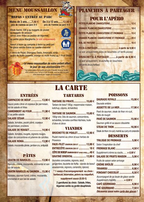 Carte restaurant – La Table des Pirates