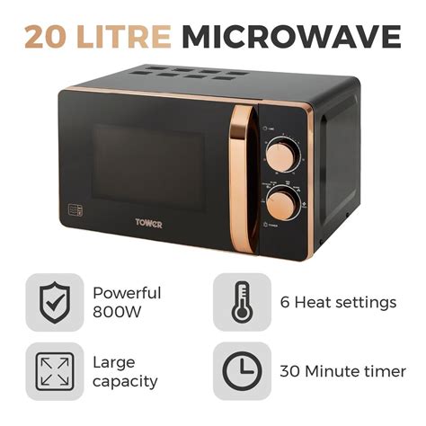 Tower Rose Gold & Black Kettle 2 Slice Toaster & 800W 20L Microwave Ki