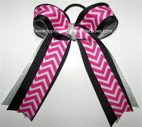 Pink Cheer Bow, Sparkly Pink Bow, Chevron Hot Pink Black Silver Ponytail Holder, Pink Softball ...