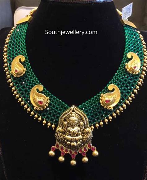 Woven ruby and emerald beads necklace designs - Indian Jewellery Designs